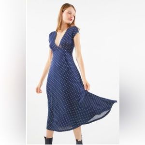 Urban outfitters Navy white polka dot midi dress